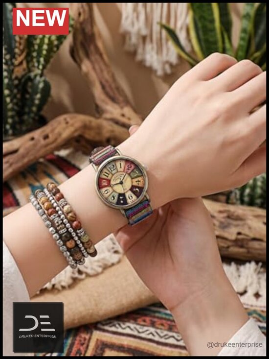 Vintage Boho Large Dial Quartz Watch with Woven Strap main image 5